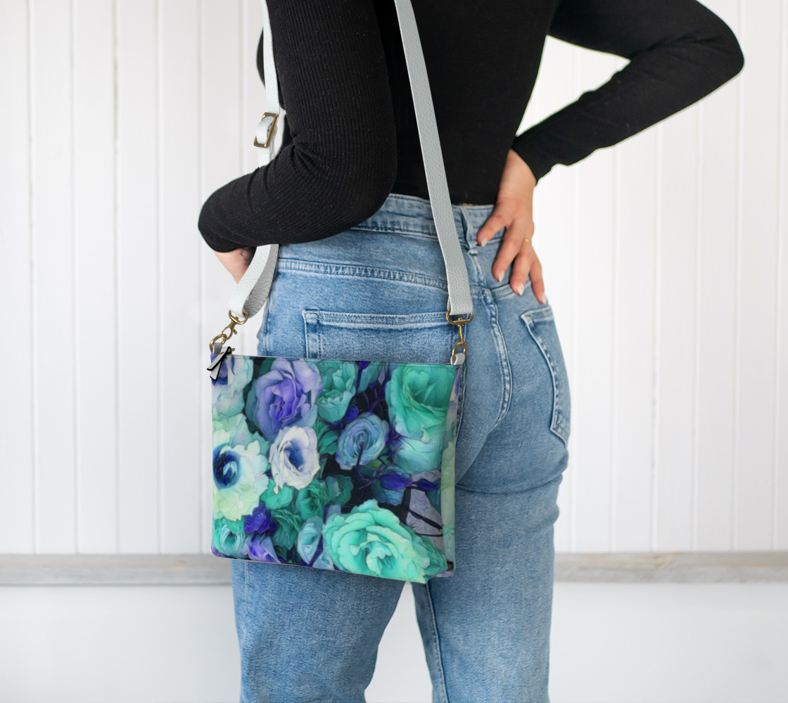 Aqua Flower Kaleidoscope Vegan Crossbody Purse