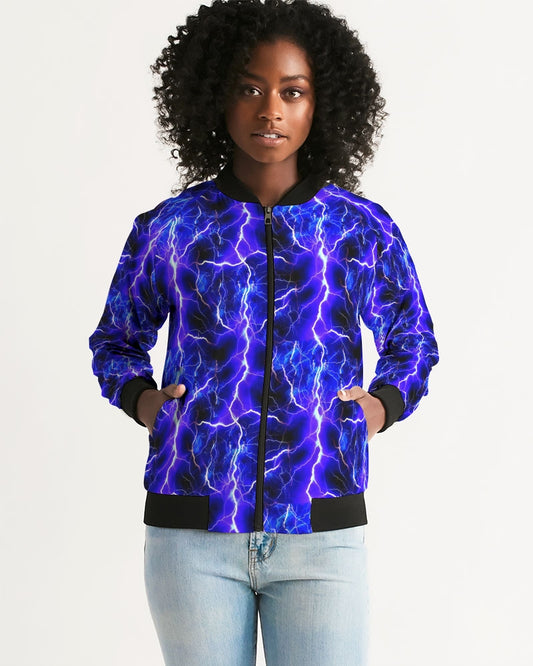 Blue Lightning Women's All-Over Print Bomber Jacket
