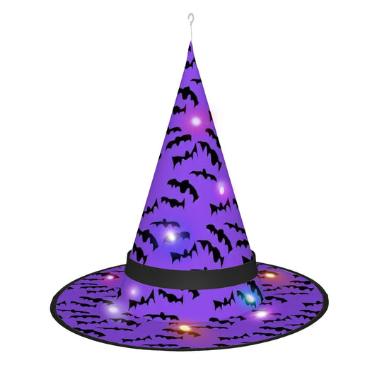 Halloween Witch Hat with LED Lights Bats Pattern