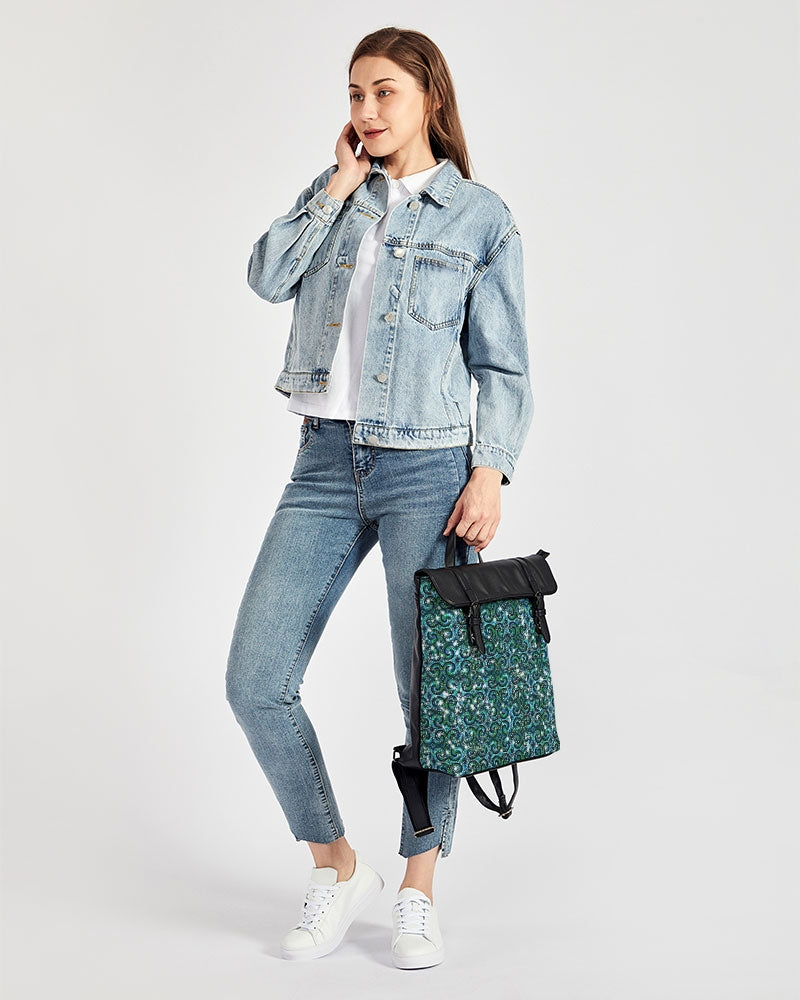 Blue Ice Sparkle Swirl Casual Flap Backpack