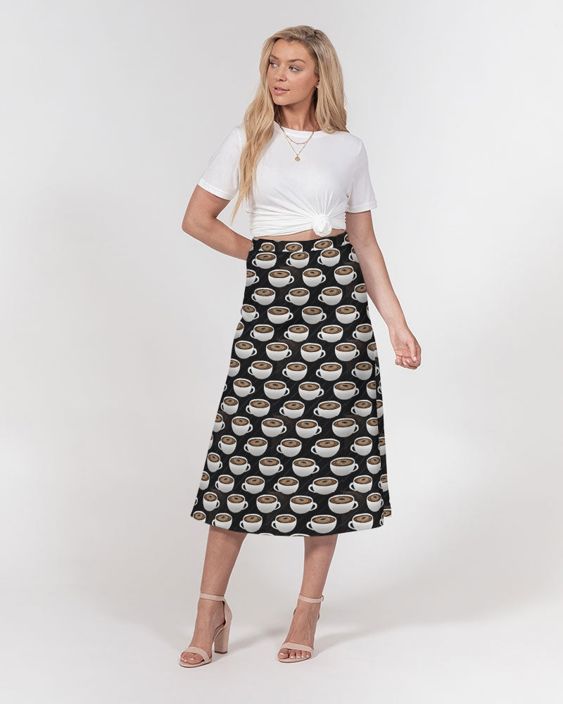 Coffee Pattern Women's All-Over Print A-Line Midi Skirt