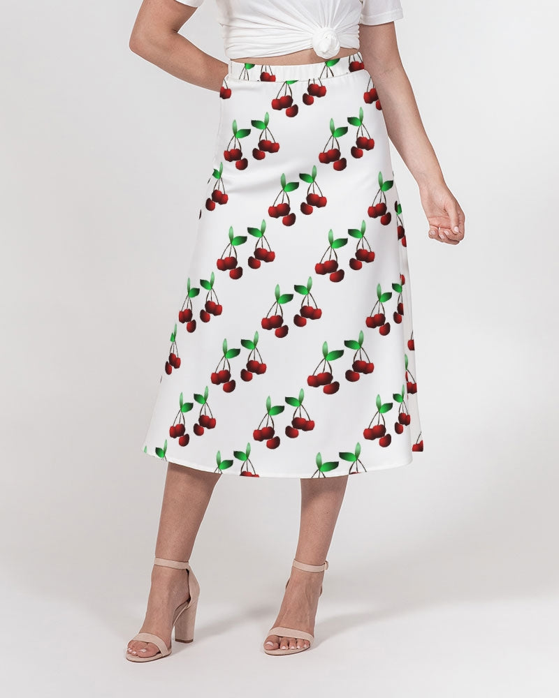 Cherries Pattern Women's All-Over Print A-Line Midi Skirt