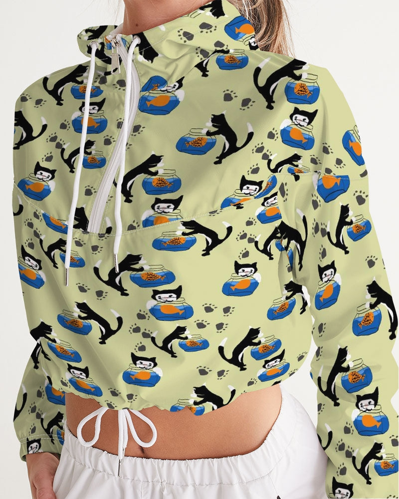 Cat and a Fishbowl Women's All-Over Print Cropped Windbreaker