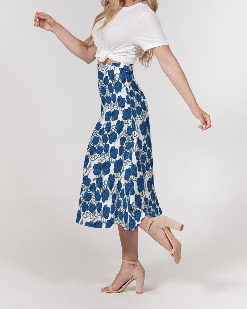 Blue Roses Women's All-Over Print A-Line Midi Skirt