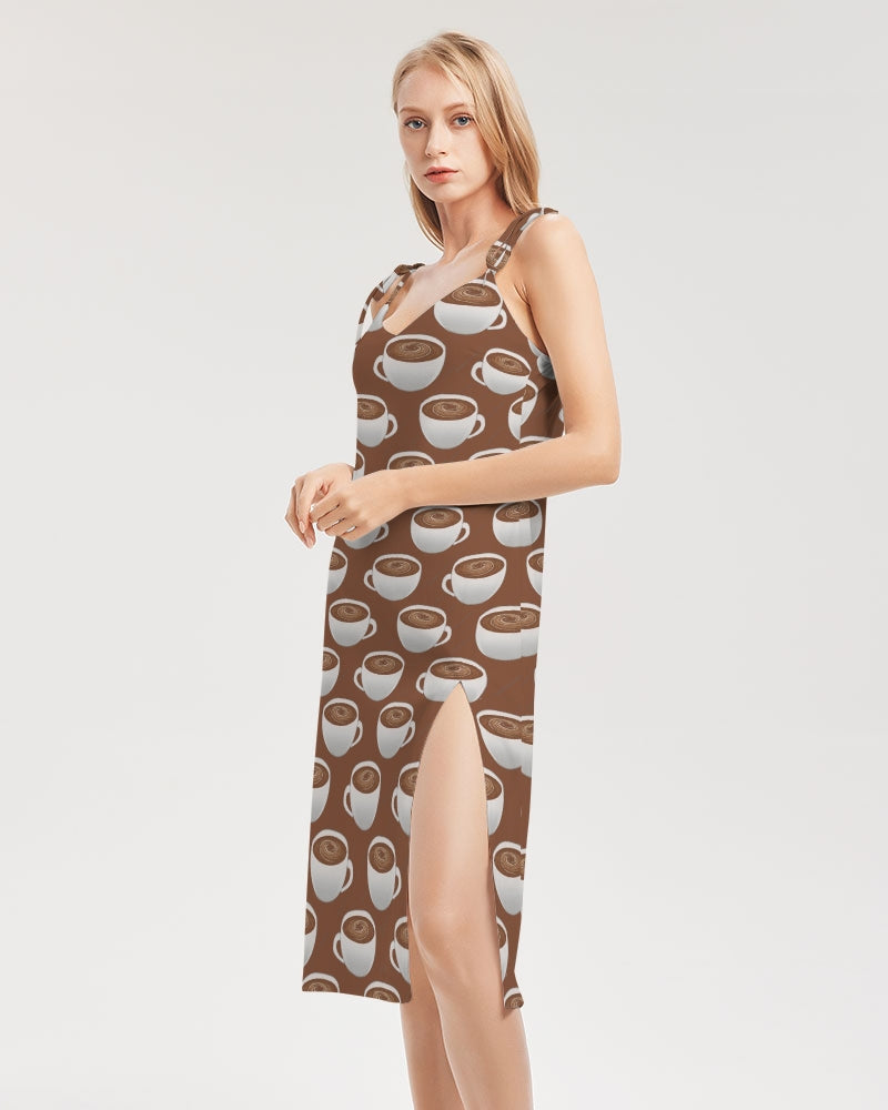 Coffee on Coffee Women's All-Over Print Tie Strap Split Dress