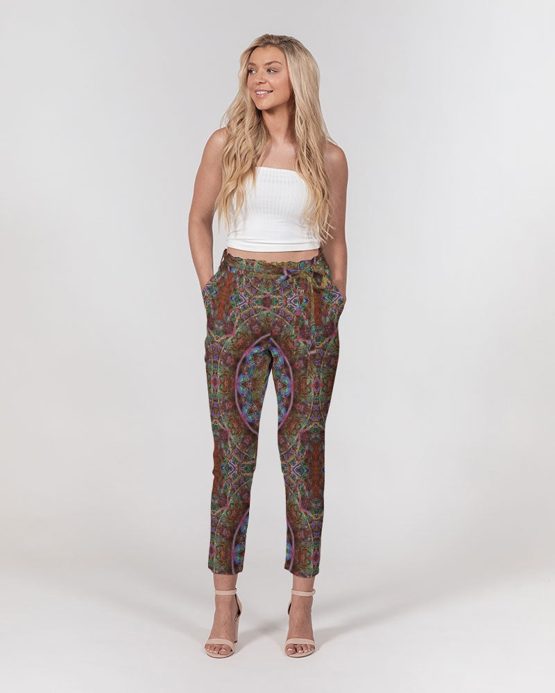 Blue Pink Windy Kaleidoscope Women's All-Over Print Belted Tapered Pants