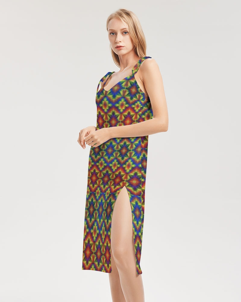 Carnival Kaleidoscope Women's All-Over Print Tie Strap Split Dress