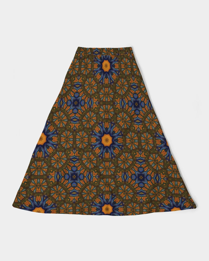 Blue and Yellow Sketch Kaleidoscope  Women's All-Over Print A-Line Midi Skirt