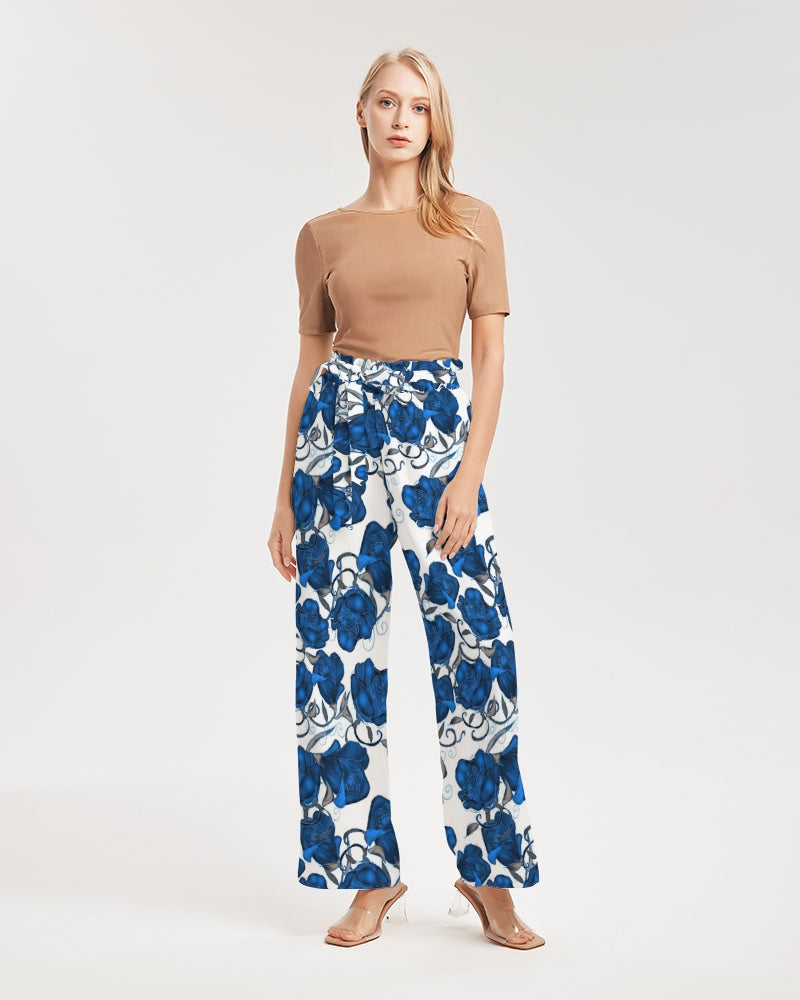 Blue Roses Women's All-Over Print High-Rise Wide Leg Pants