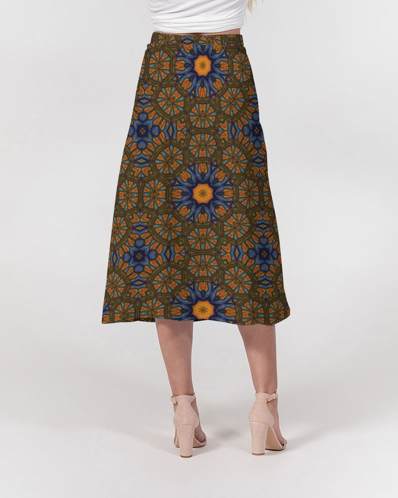 Blue and Yellow Sketch Kaleidoscope  Women's All-Over Print A-Line Midi Skirt