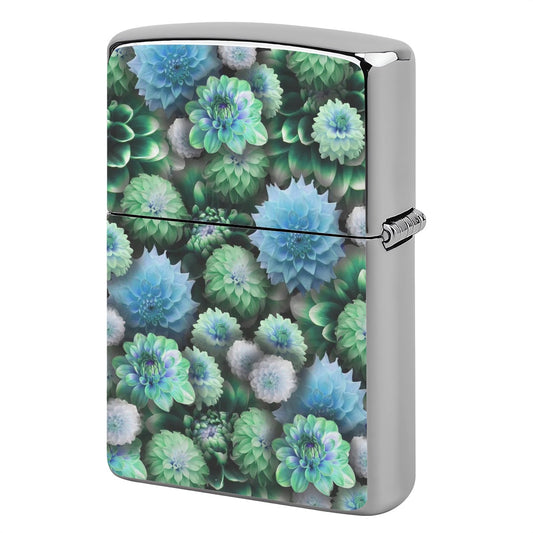 Metal Lighter Case Blue Green Dahlias