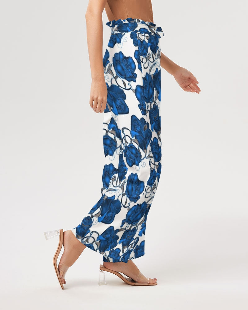 Blue Roses Women's All-Over Print High-Rise Wide Leg Pants