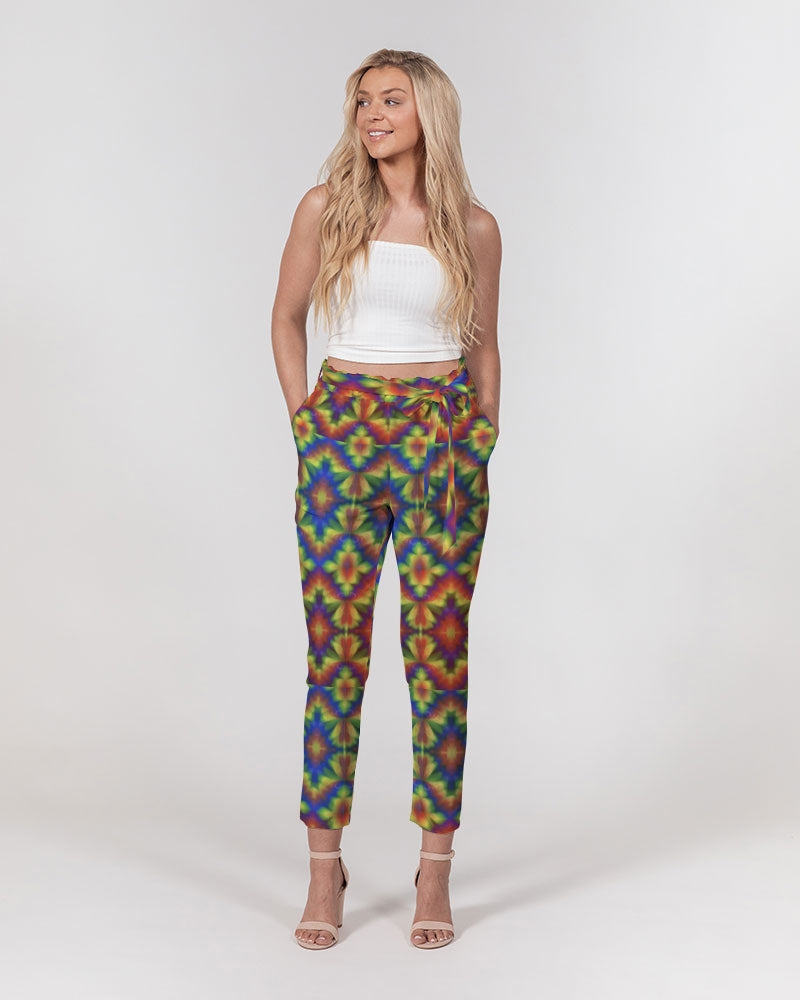 Carnival Kaleidoscope Women's All-Over Print Belted Tapered Pants