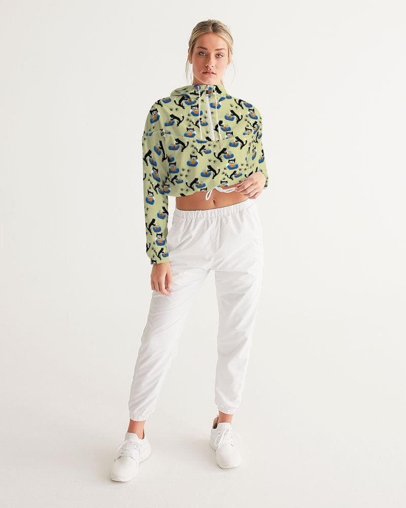 Cat and a Fishbowl Women's All-Over Print Cropped Windbreaker