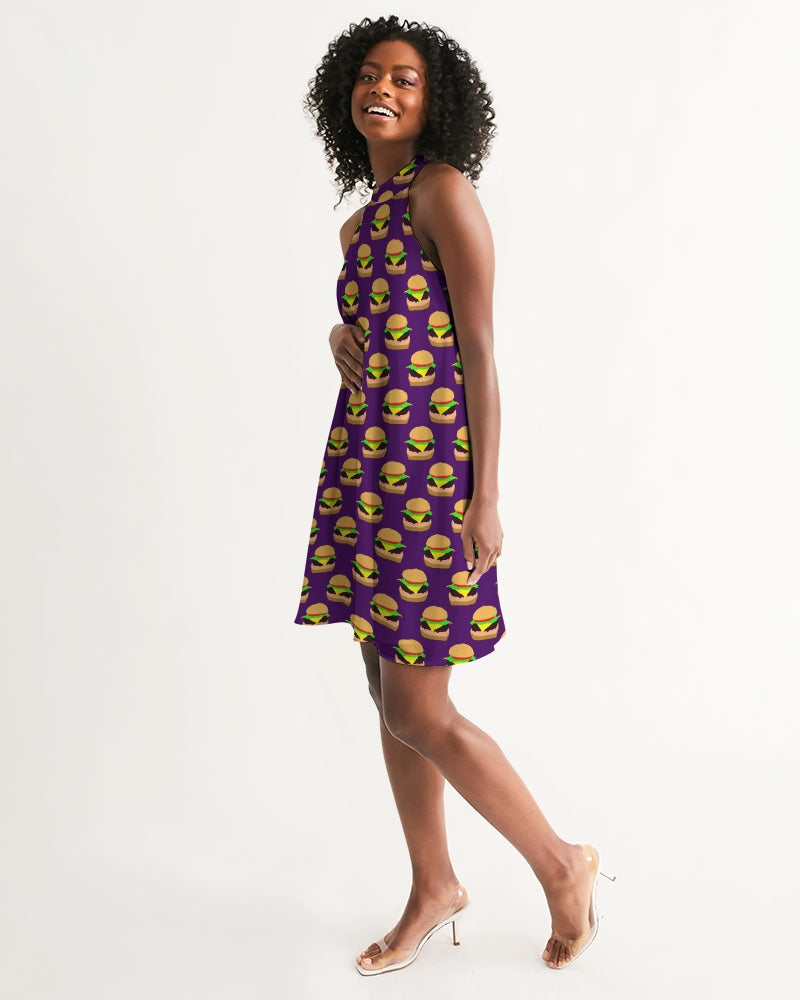 Cheeseburger Pattern Women's All-Over Print Halter Dress