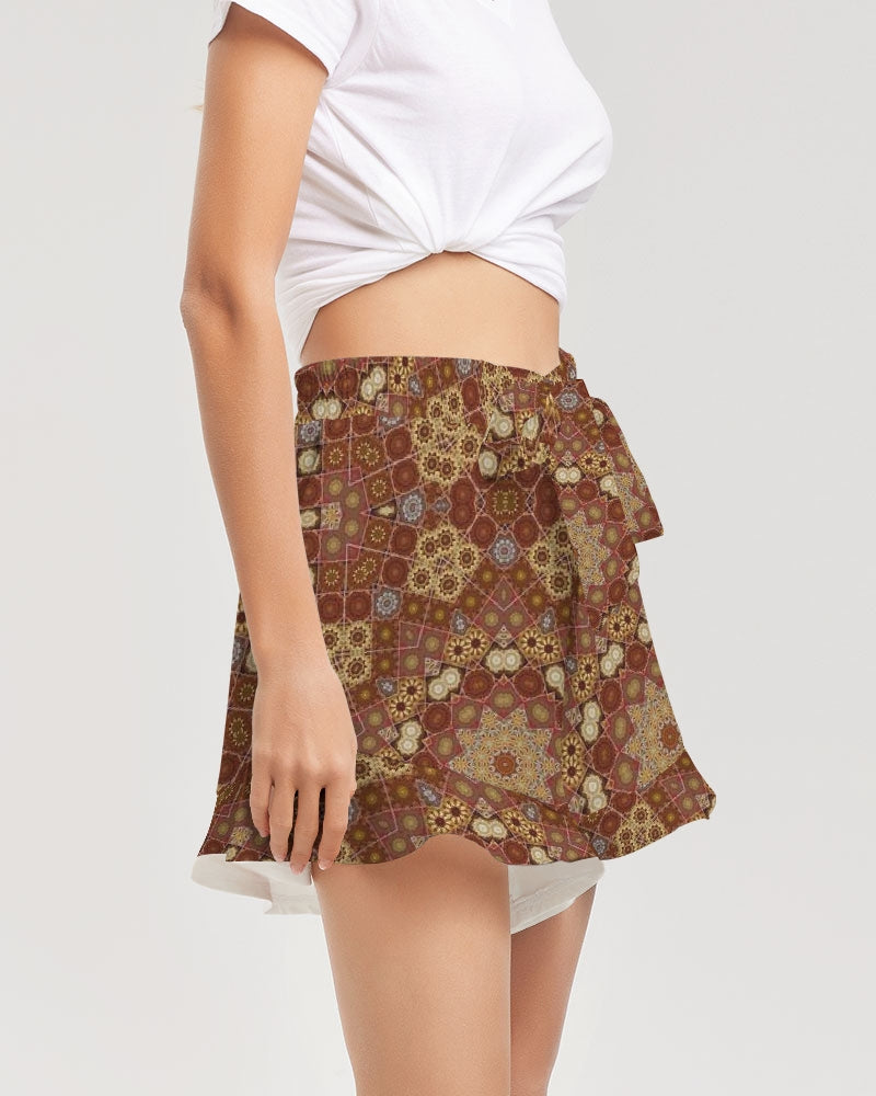 Checkered Star Geometry Women's All-Over Print Ruffle Shorts