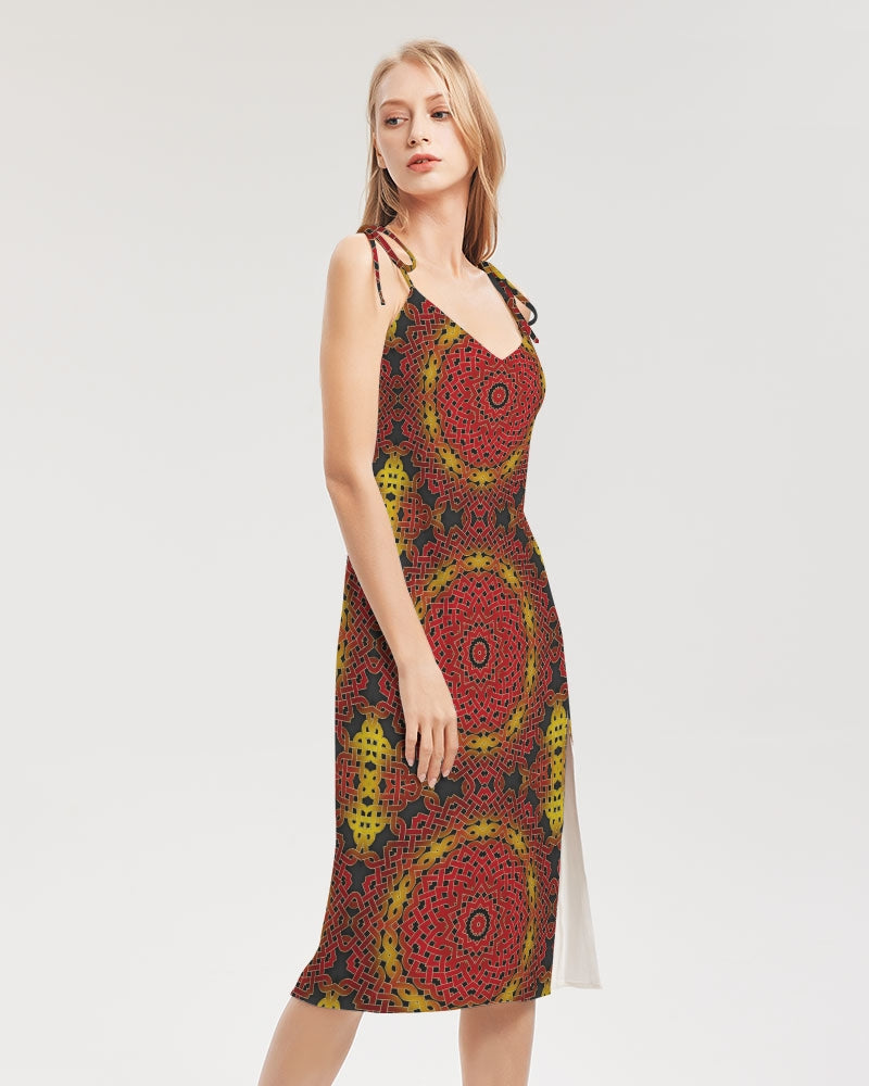 Celtic Orange Spiral Women's All-Over Print Tie Strap Split Dress