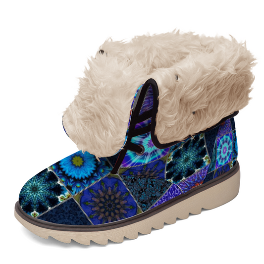 Blue Crazy Quilt Custom Winter Warm Boots Fashion Unisex All Over Print Boots