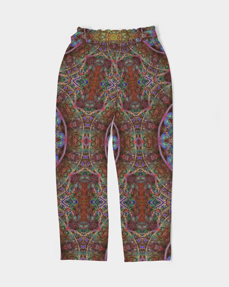 Blue Pink Windy Kaleidoscope Women's All-Over Print Belted Tapered Pants