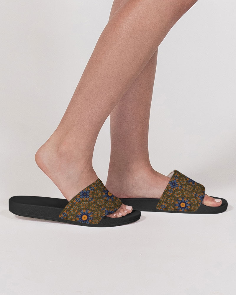 Blue and Yellow Sketch Kaleidoscope  Women's Slide Sandal