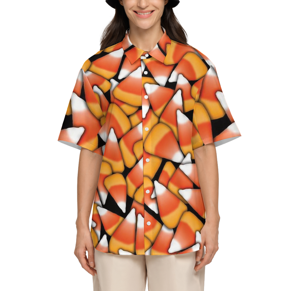 Candy Corn Women's Short-Sleeve Button-Up Shirt-Cotton Feel