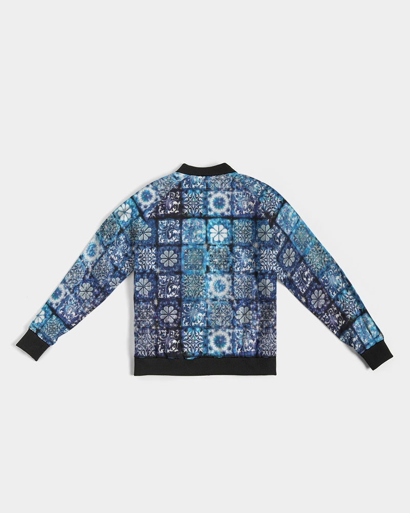 Blue Ice Crystals Motif Women's All-Over Print Bomber Jacket