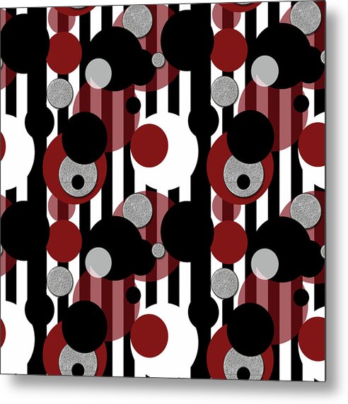 Black and White Stripes Red Dots - Metal Print