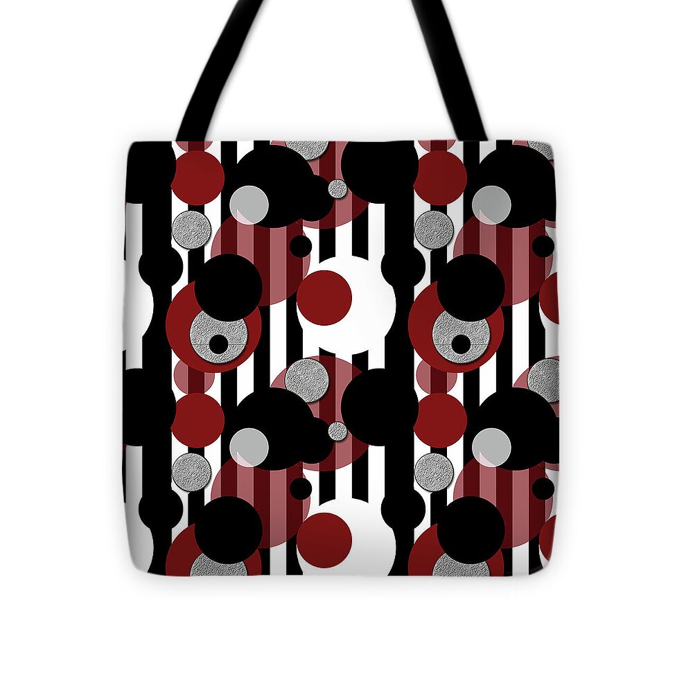 Black and White Stripes Red Dots - Tote Bag