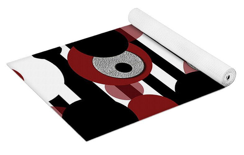 Black and White Stripes Red Dots - Yoga Mat