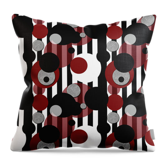 Black and White Stripes Red Dots - Throw Pillow