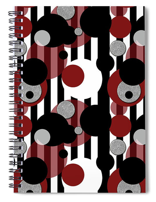 Black and White Stripes Red Dots - Spiral Notebook