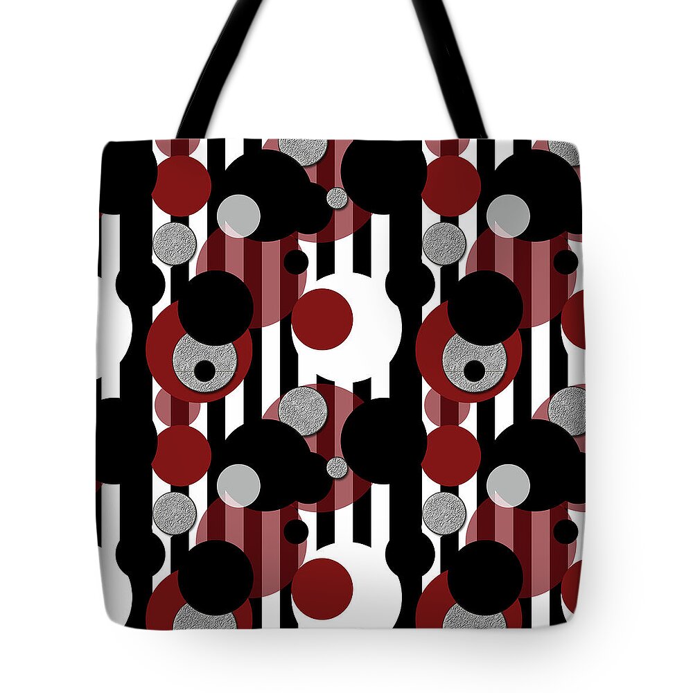 Black and White Stripes Red Dots - Tote Bag