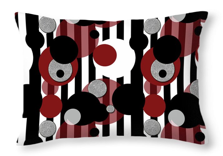 Black and White Stripes Red Dots - Throw Pillow