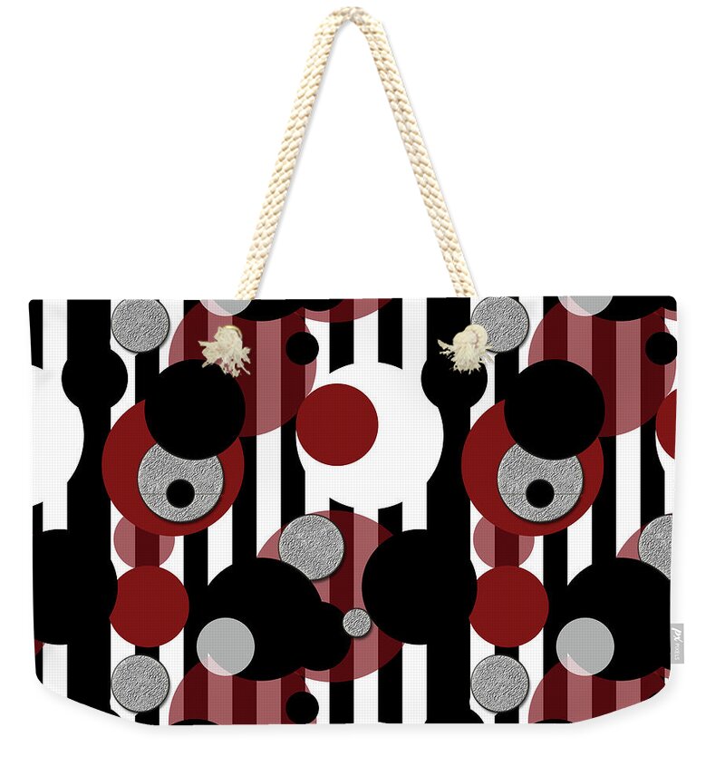 Black and White Stripes Red Dots - Weekender Tote Bag