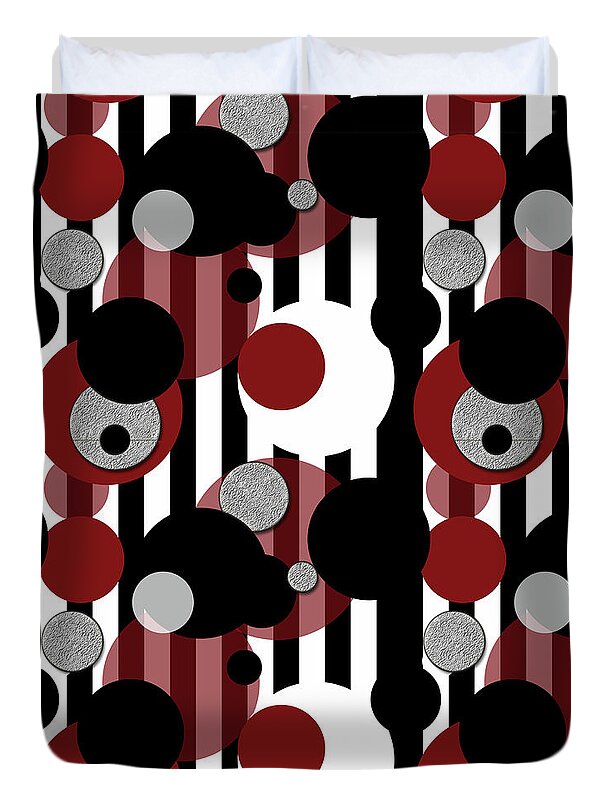 Black and White Stripes Red Dots - Duvet Cover