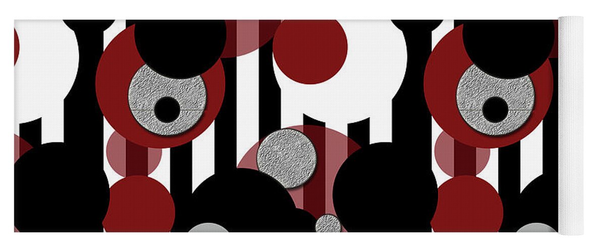 Black and White Stripes Red Dots - Yoga Mat