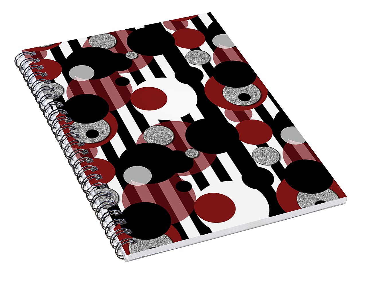 Black and White Stripes Red Dots - Spiral Notebook