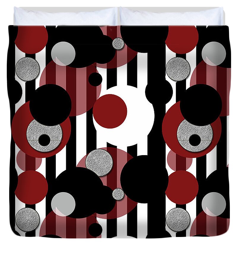 Black and White Stripes Red Dots - Duvet Cover