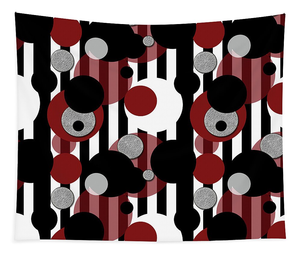 Black and White Stripes Red Dots - Tapestry