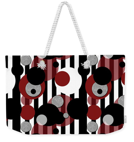 Black and White Stripes Red Dots - Weekender Tote Bag