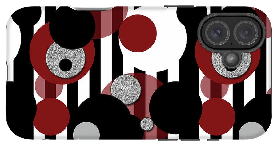 Black and White Stripes Red Dots - Phone Case