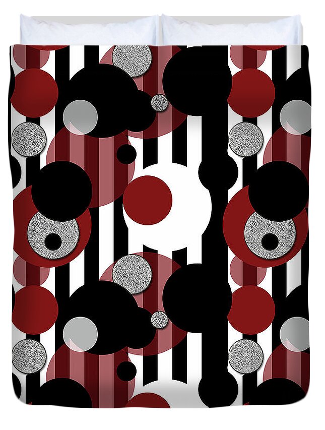 Black and White Stripes Red Dots - Duvet Cover