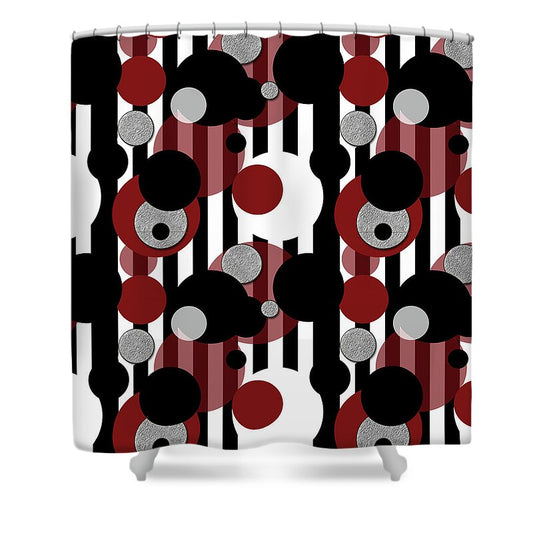 Black and White Stripes Red Dots - Shower Curtain