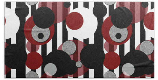 Black and White Stripes Red Dots - Bath Towel