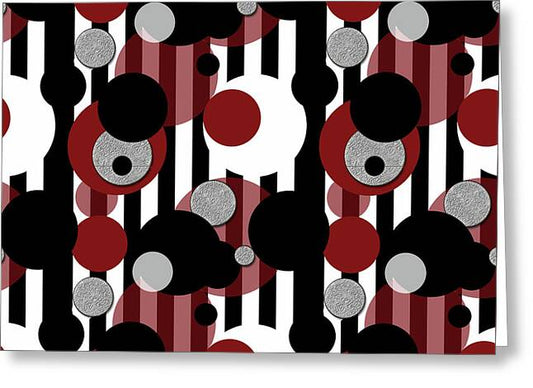 Black and White Stripes Red Dots - Greeting Card