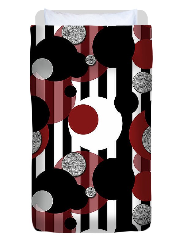 Black and White Stripes Red Dots - Duvet Cover