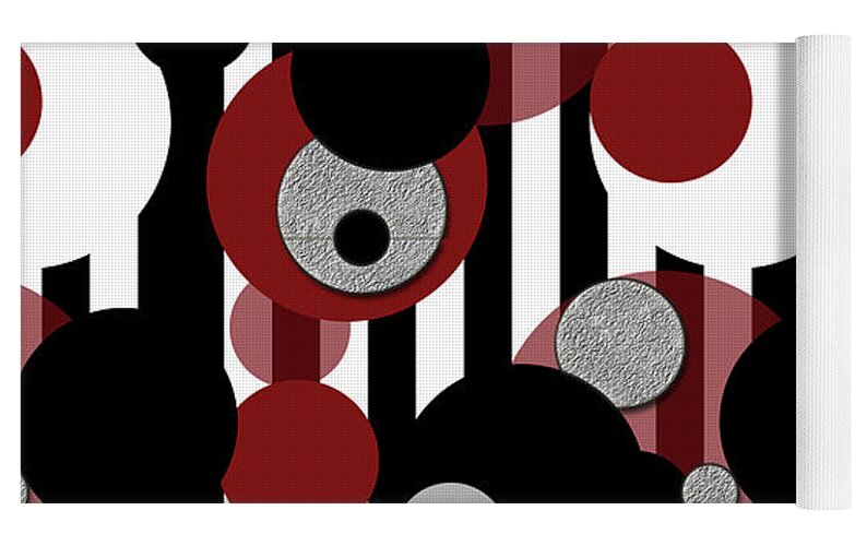 Black and White Stripes Red Dots - Yoga Mat