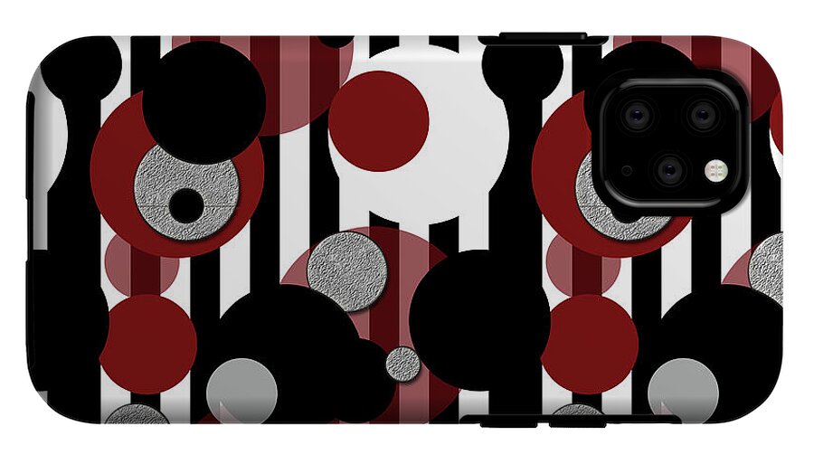 Black and White Stripes Red Dots - Phone Case