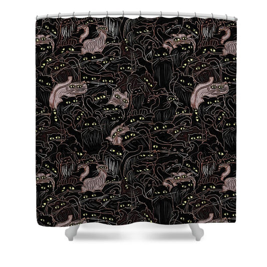 Black Cats Yellow Eyes - Shower Curtain