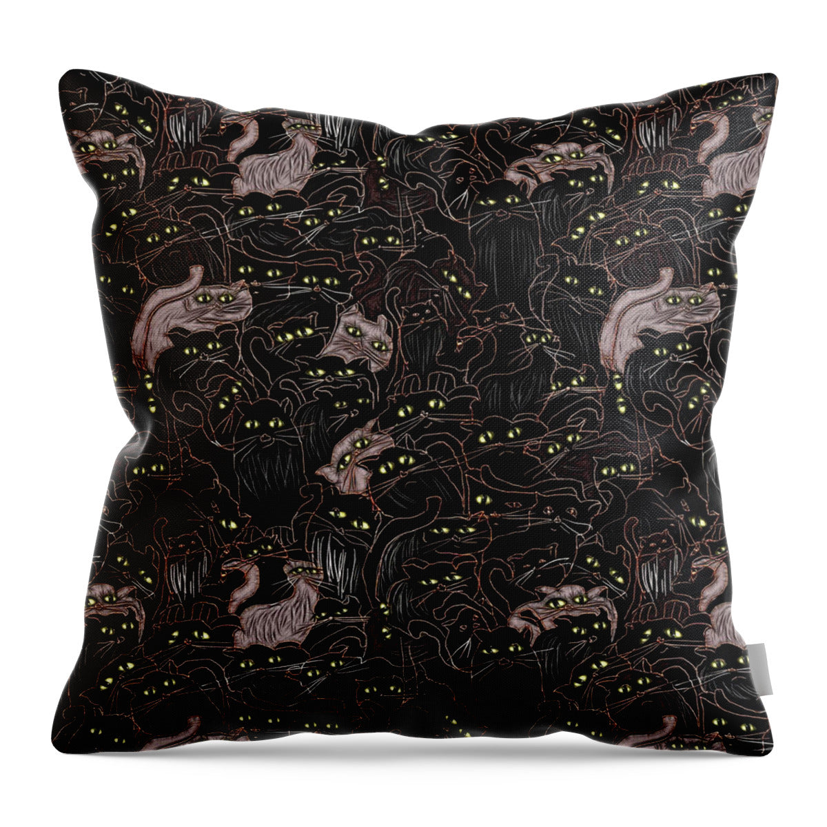 Black Cats Yellow Eyes - Throw Pillow